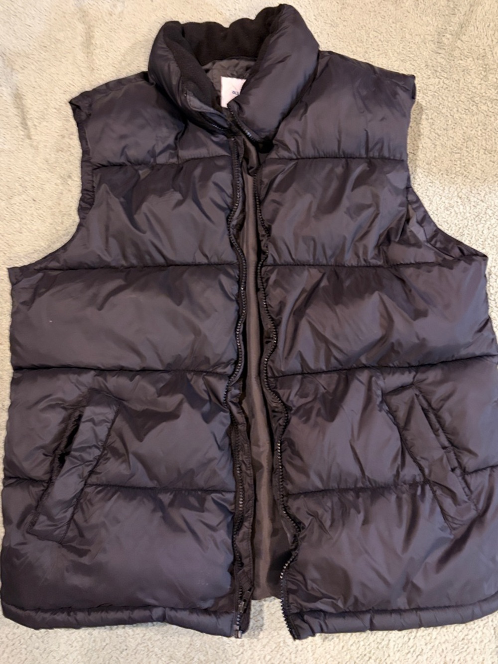 Men's Old Navy Black Puffer Vest Fleece Collar & Hidden Pocket sz Large